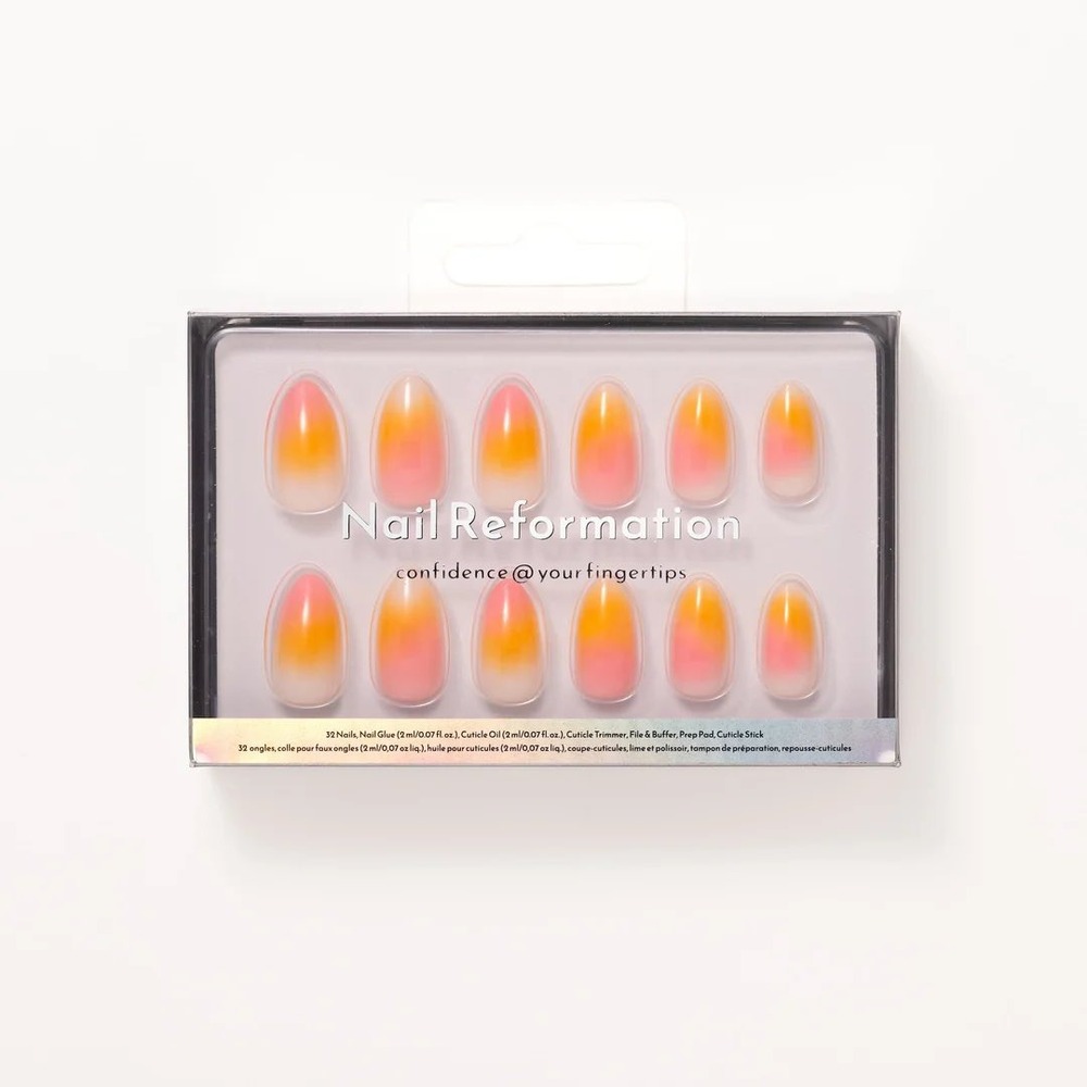 Nail Reformation Pink Orange Ombre Almond Press‎ On Nail Kit 32ct New